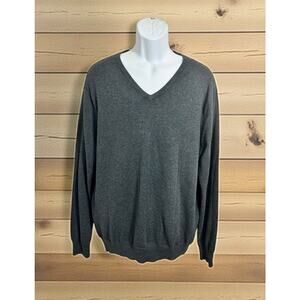 Men's J.Crew Dark Gray V-Neck Sweater Sz Large Cotton With Cashmere Pullover